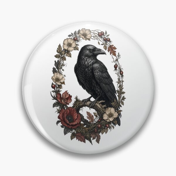 Item preview, Raven in Bloom , Dark Cottagecore Gothic Bird Botanical Art Print designed and sold by NullSpacePrints.