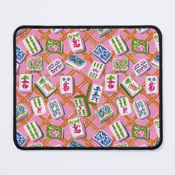 Item preview, Preppy mahjong tiles on pink and orange chinoiserie lattice designed and sold by SophieClimaArt.