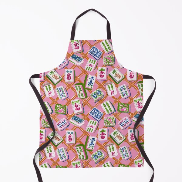 Item preview, Preppy mahjong tiles on pink and orange chinoiserie lattice designed and sold by SophieClimaArt.