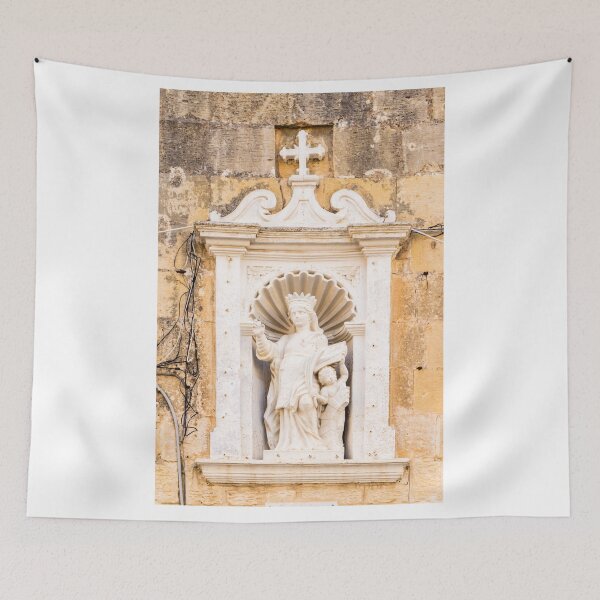 Item preview, White Marble Religious Statue in Stone Niche Above Historic Church Window With Cross Ornament designed and sold by Nmallia.