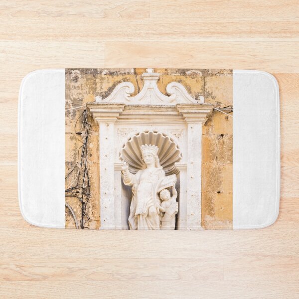 Item preview, White Marble Religious Statue in Stone Niche Above Historic Church Window With Cross Ornament designed and sold by Nmallia.