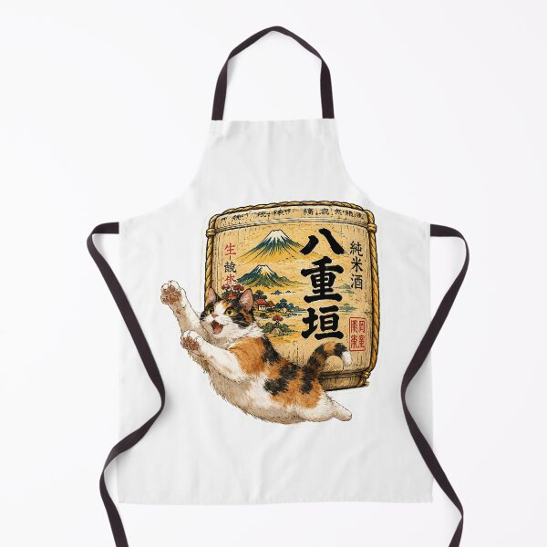 Item preview, Excited Calico Cat & Sake Barrel – Japanese Mt. Fuji Ukiyo-e Sticker Art | Yaegaki Cat Print | TSUKIYO-NEKO designed and sold by Aguri-tei.