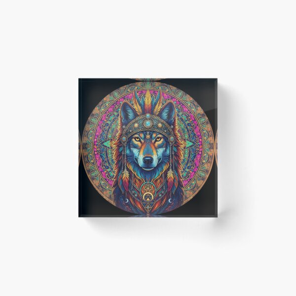 Item preview, Tribal Mandala Wolf Spirit Sacred Geometry Boho Colorful Psychedelic Art designed and sold by Madhav Creations Studio.