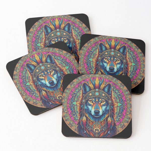 Item preview, Tribal Mandala Wolf Spirit Sacred Geometry Boho Colorful Psychedelic Art designed and sold by Madhav Creations Studio.