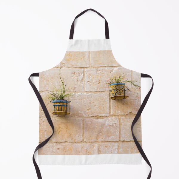 Item preview, Rustic Blue And Yellow Ceramic Wall Planters With Delicate Green Plants On Stone Facade designed and sold by Nmallia.