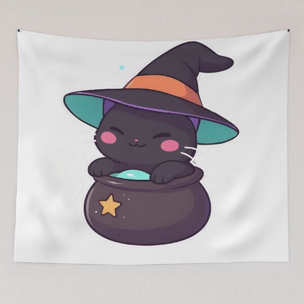 Item preview, Cat Witch — Kawaii Magic Black Cat Sticker designed and sold by tommysworks.