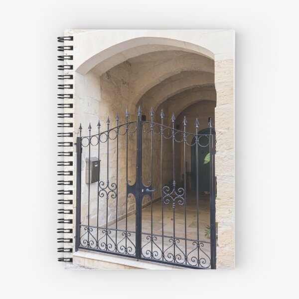 Item preview, Wrought Iron Gate and Stone Arched Entrance to Mediterranean Courtyard With Decorative Scrollwork designed and sold by Nmallia.