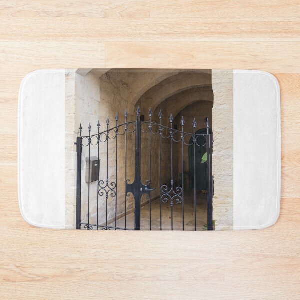 Item preview, Wrought Iron Gate and Stone Arched Entrance to Mediterranean Courtyard With Decorative Scrollwork designed and sold by Nmallia.