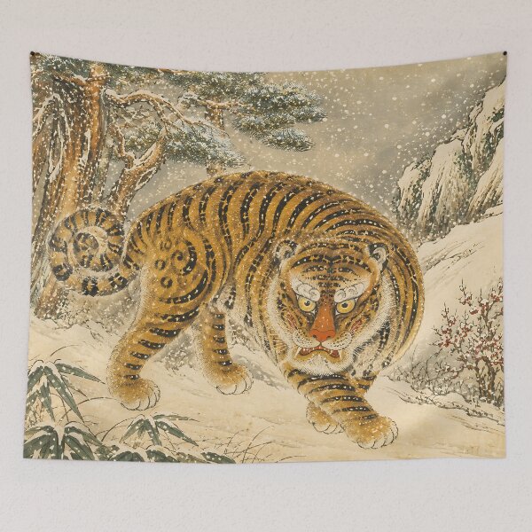 Item preview, Minhwa Tiger Walking Through Snowy Mountains | Korean Folk Art designed and sold by K-Tradition.