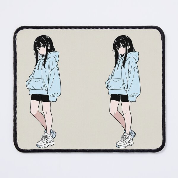 Item preview, Fashion - Woman in Blue Hoodie Bike Shorts Chunky Sneakers designed and sold by AnimeShin.