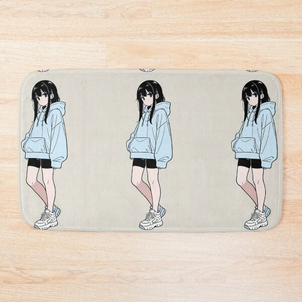 Item preview, Fashion - Woman in Blue Hoodie Bike Shorts Chunky Sneakers designed and sold by AnimeShin.