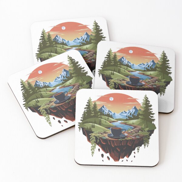Item preview, Surreal Floating Island Coffee Art Scenic Mountain Landscape Illustration designed and sold by Gabe1983.