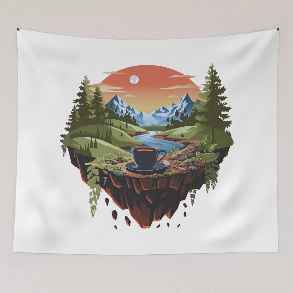 Item preview, Surreal Floating Island Coffee Art Scenic Mountain Landscape Illustration designed and sold by Gabe1983.