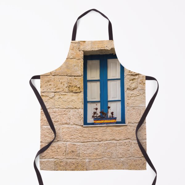 Item preview, Blue Window in Rustic Stone Wall With Colorful Flower Pot on Mediterranean Home designed and sold by Nmallia.