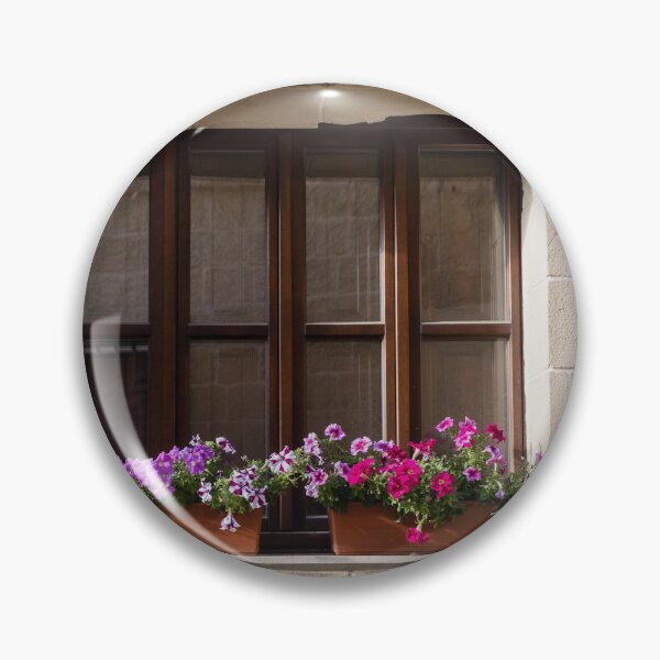 Item preview, Sunlit Stone Building Wooden Window With Colorful Flower Boxes On Mediterranean Facade designed and sold by Nmallia.