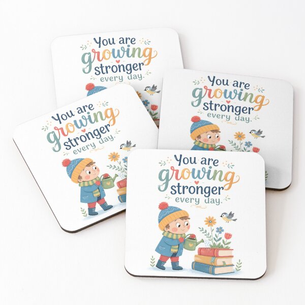 Item preview, You Are Growing Stronger Every Day Inspirational Quote Kids Wall Art | Positive Growth Motivation Design designed and sold by LoveNurseries.