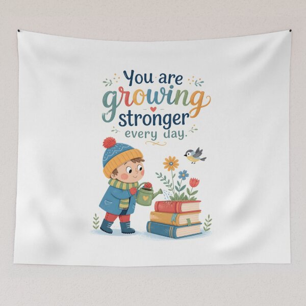 Item preview, You Are Growing Stronger Every Day Inspirational Quote Kids Wall Art | Positive Growth Motivation Design designed and sold by LoveNurseries.