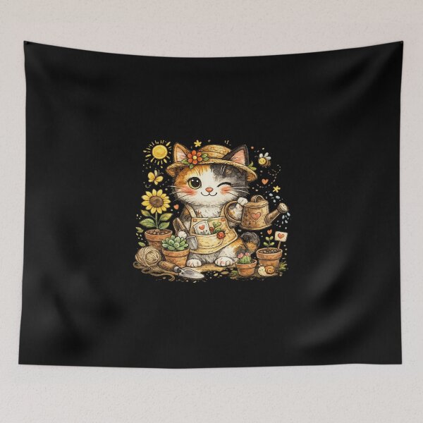 Item preview, Cute Gardening Cat Watercolor Illustration designed and sold by TheZyro.