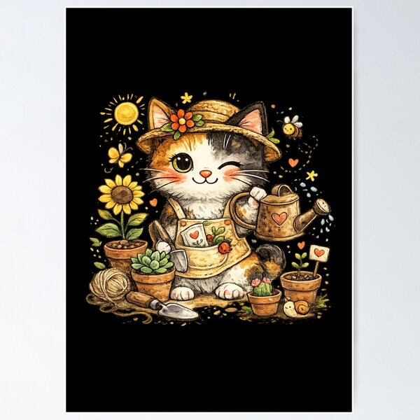 Item preview, Cute Gardening Cat Watercolor Illustration designed and sold by TheZyro.