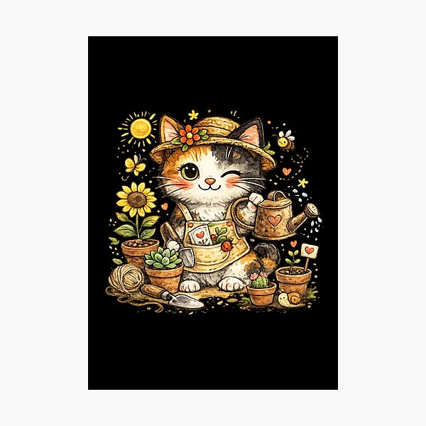 Item preview, Cute Gardening Cat Watercolor Illustration designed and sold by TheZyro.