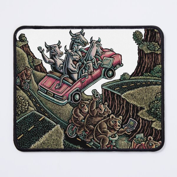 Item preview, convertible filled with bulls jumps over a chasm where bears ride bicycles designed and sold by LisaHaney.