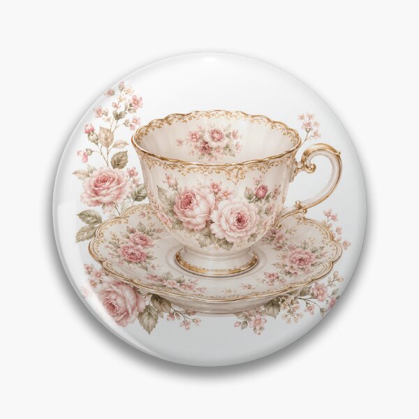 Item preview, Vintage Floral Teacup and Roses | Romantic Cottagecore Tea Party | Elegant Shabby Chic Illustration designed and sold by looplandger.