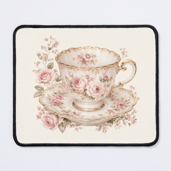 Item preview, Vintage Floral Teacup and Roses | Romantic Cottagecore Tea Party | Elegant Shabby Chic Illustration designed and sold by looplandger.