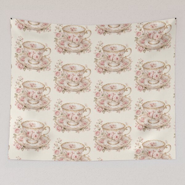 Item preview, Vintage Floral Teacup and Roses | Romantic Cottagecore Tea Party | Elegant Shabby Chic Illustration designed and sold by looplandger.