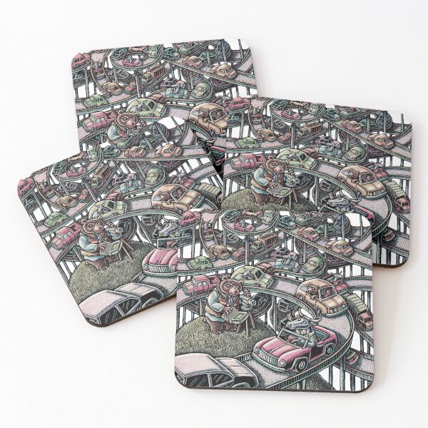 Item preview, bulls and bears driving in cars on winding highways designed and sold by LisaHaney.