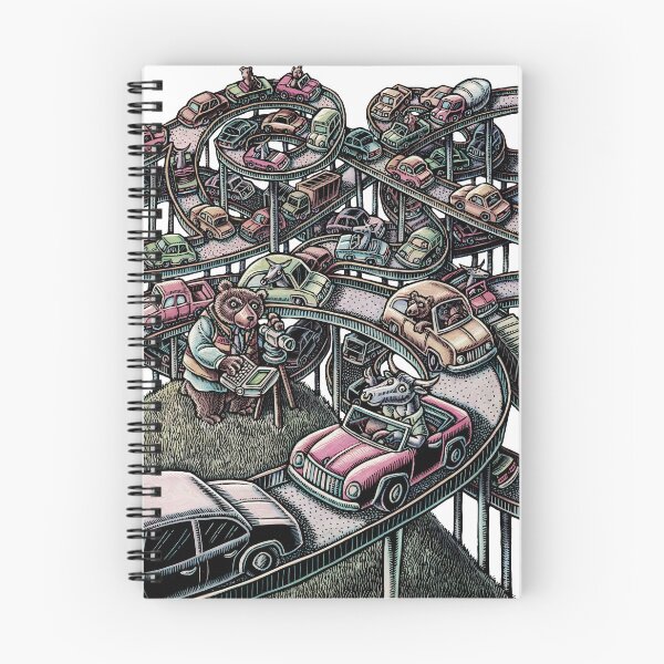Item preview, bulls and bears driving in cars on winding highways designed and sold by LisaHaney.