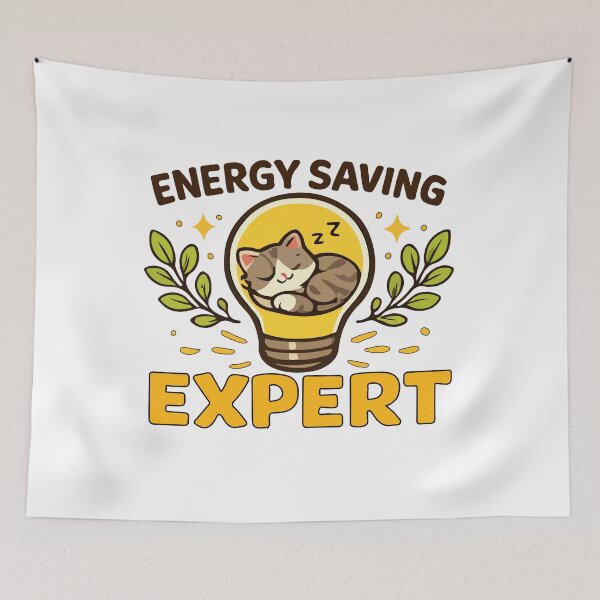 Item preview, Cute Sleeping Cat Energy Saving Expert Funny Lightbulb Graphic designed and sold by banglalook.