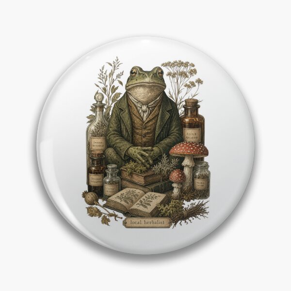 Item preview, Local Herbalist , Dark Cottagecore Frog Apothecary Botanical Art Print designed and sold by NullSpacePrints.