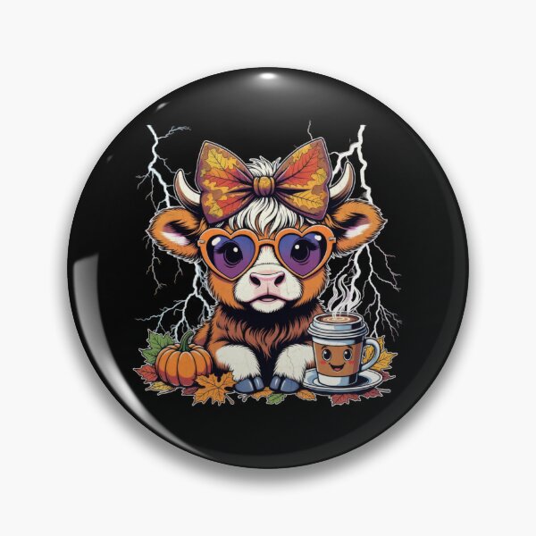Item preview, Cute Highland Cow Pumpkin Spice Latte Autumn Leaves Heart retro cow designed and sold by Keingdesign.