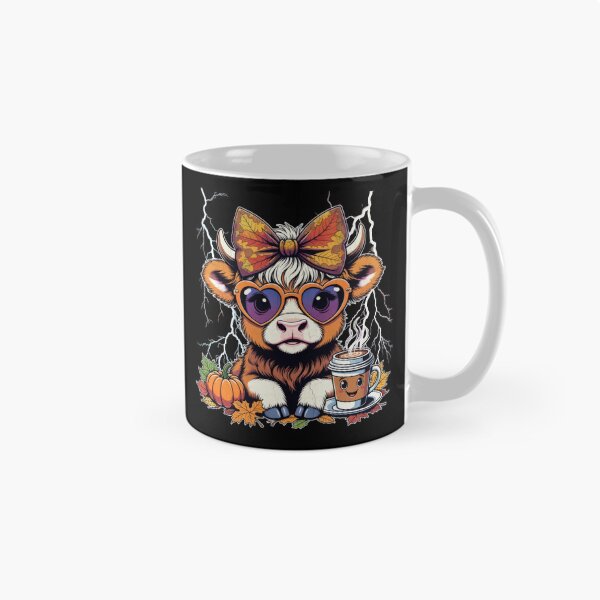 Item preview, Cute Highland Cow Pumpkin Spice Latte Autumn Leaves Heart retro cow designed and sold by Keingdesign.