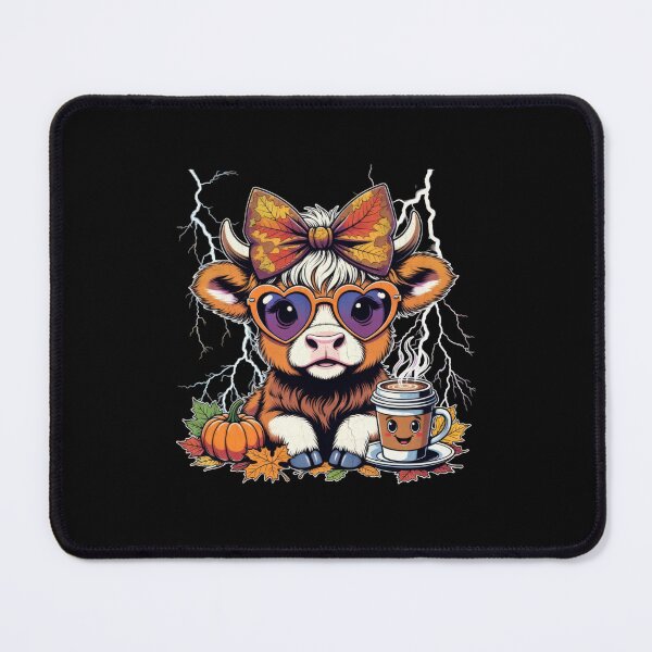 Item preview, Cute Highland Cow Pumpkin Spice Latte Autumn Leaves Heart retro cow designed and sold by Keingdesign.