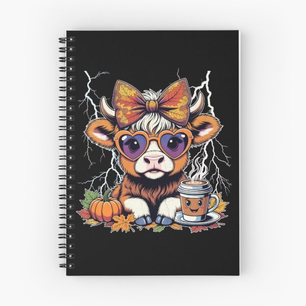 Item preview, Cute Highland Cow Pumpkin Spice Latte Autumn Leaves Heart retro cow designed and sold by Keingdesign.