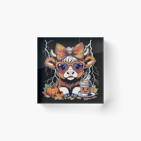 Item preview, Cute Highland Cow Pumpkin Spice Latte Autumn Leaves Heart retro cow designed and sold by Keingdesign.