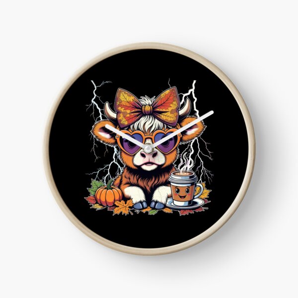 Item preview, Cute Highland Cow Pumpkin Spice Latte Autumn Leaves Heart retro cow designed and sold by Keingdesign.