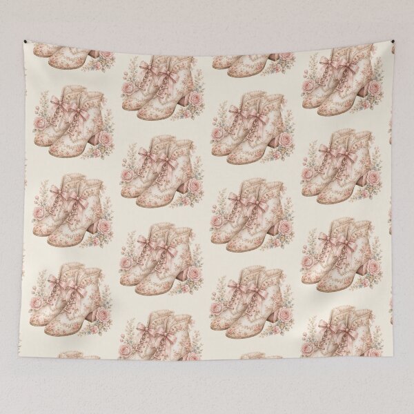 Item preview, Coquette Victorian Floral Boots | Cottagecore Lace Boots | Romantic Pink Vintage Fashion Illustration designed and sold by looplandger.