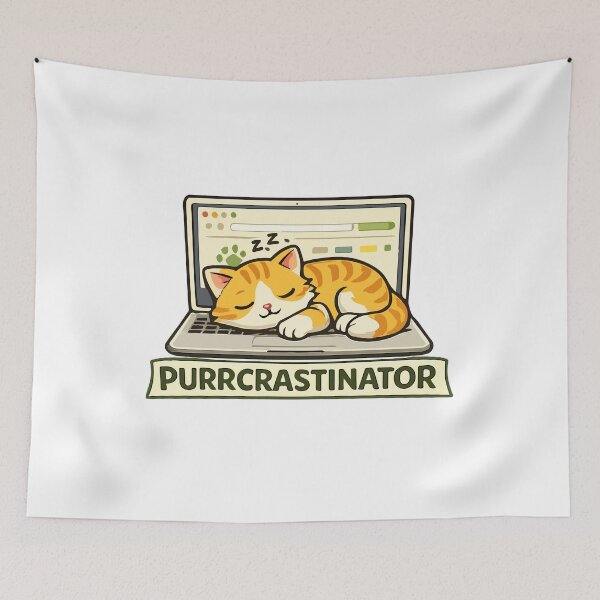 Item preview, Funny Purrcrastinator Cat Sleeping on Laptop Keyboard Graphic designed and sold by banglalook.