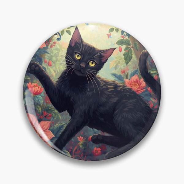 Item preview, Floral Black cat dark aesthetic art designed and sold by Rush2Buy.