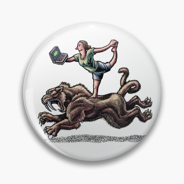 Item preview, woman with laptop doing yoga pose on back of saber tooth tiger designed and sold by LisaHaney.
