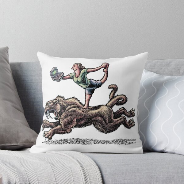 Item preview, woman with laptop doing yoga pose on back of saber tooth tiger designed and sold by LisaHaney.