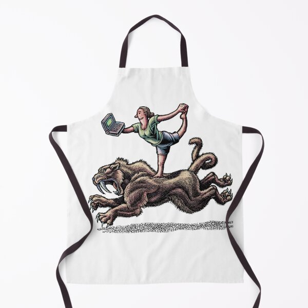 Item preview, woman with laptop doing yoga pose on back of saber tooth tiger designed and sold by LisaHaney.