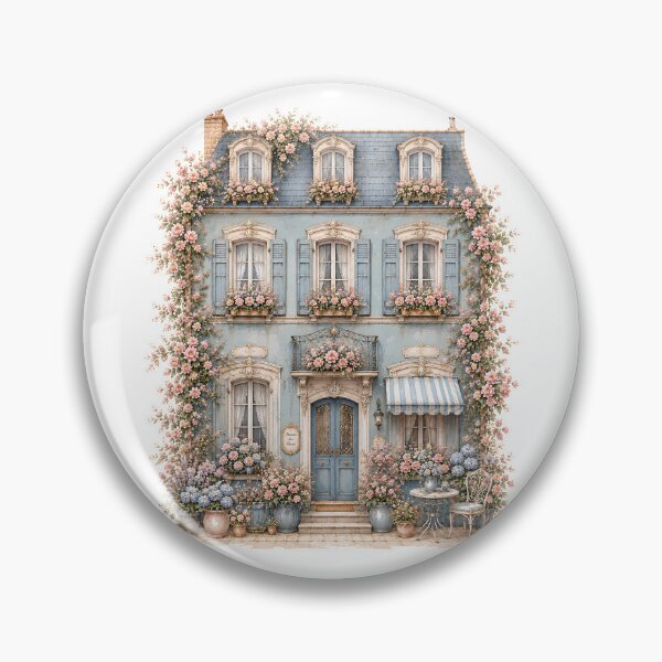 Item preview, Blue French Cottage Garden House | Romantic Cottagecore Floral Home Illustration designed and sold by looplandger.