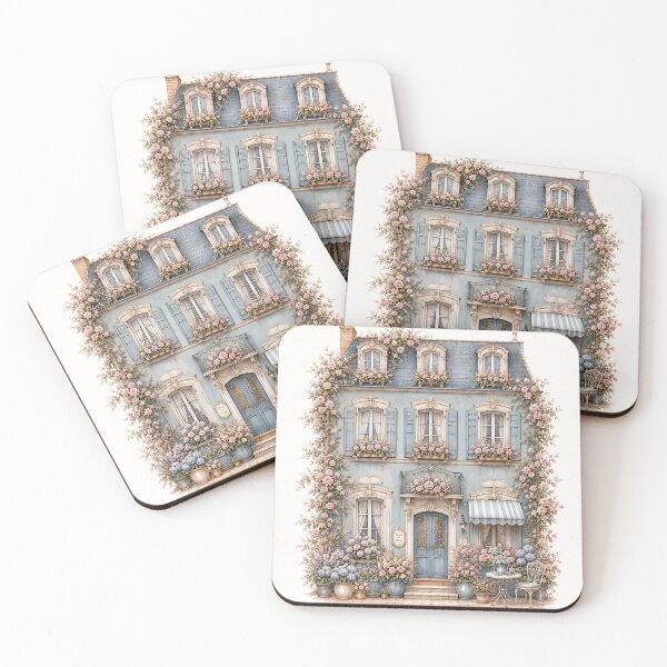 Item preview, Blue French Cottage Garden House | Romantic Cottagecore Floral Home Illustration designed and sold by looplandger.