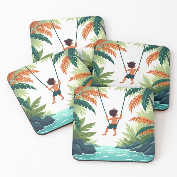 Item preview, Child on Jungle Swing - Tropical Adventure Over River designed and sold by Prints by Mat.