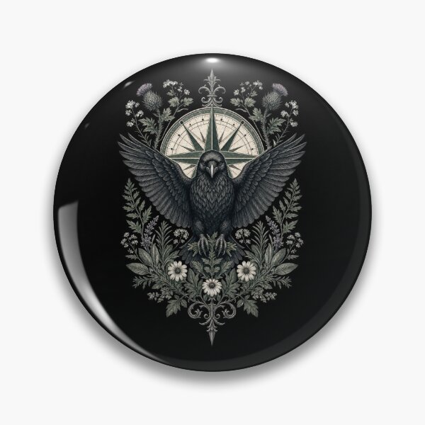 Item preview, Crow Compass , Dark Cottagecore Raven Vintage Compass Botanical Art Print designed and sold by NullSpacePrints.