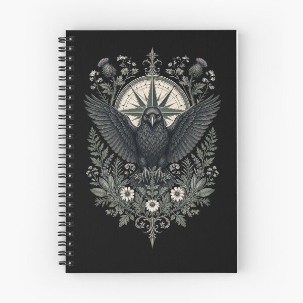 Item preview, Crow Compass , Dark Cottagecore Raven Vintage Compass Botanical Art Print designed and sold by NullSpacePrints.