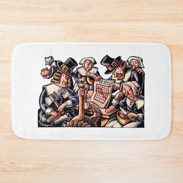 Item preview, pilgrims show negative stock chart to a turkey as they prepare thanksgiving dinner designed and sold by LisaHaney.